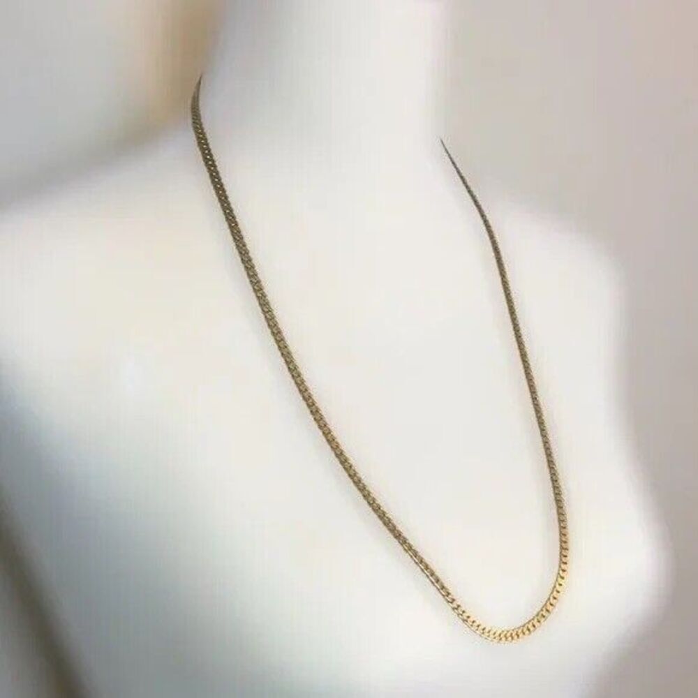 Vintage Flat Curb Chain Necklace Gold Tone 28 Inch
